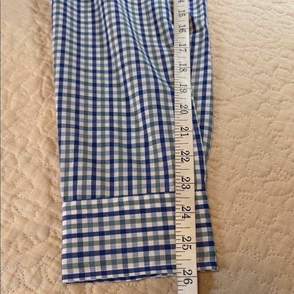 Saddlebred Size Large Blue Green White Checked Button-Down Cotton/Poly Shirt - Picture 7 of 8